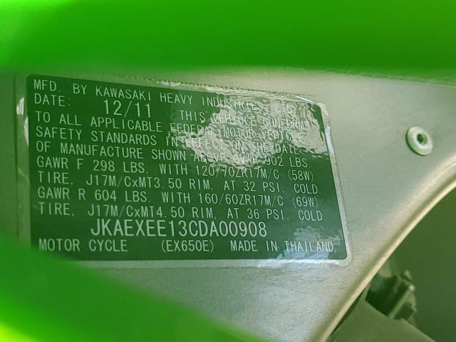 JKAEXEE13CDA00908 - 2012 KAWASAKI EX650 EC GREEN photo 9