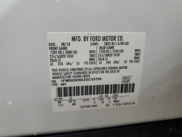 1FM5K8D80JGC53709 - 2018 FORD EXPLORER XLT Blanc photo 14