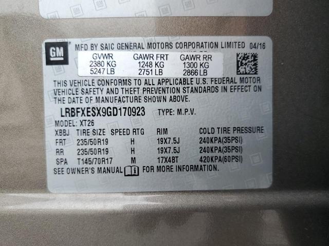 LRBFXESX9GD170923 - 2016 BUICK ENVISION PREMIUM ყავისფერი ფოტო 13