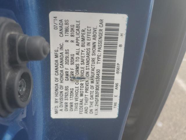 2HGFB2F80EH536450 - 2014 HONDA CIVIC EX BLUE photo 12