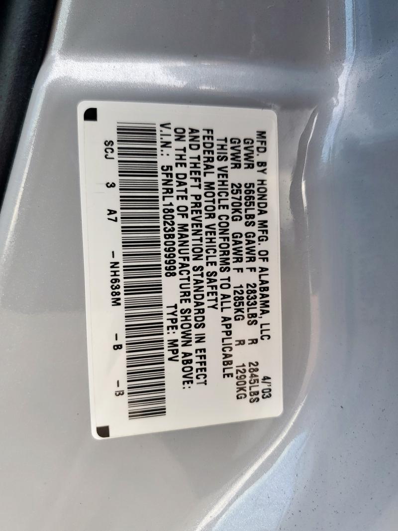 5FNRL18023B099998 - 2003 HONDA ODYSSEY EXL 银色 照片 13