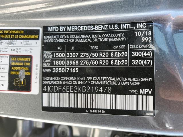 4JGDF6EE3KB219478 - 2019 MERCEDES-BENZ GLS 450 4MATIC GRAY photo 14