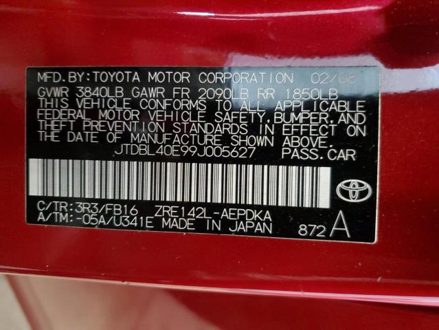 JTDBL40E99J005627 - 2009 TOYOTA COROLLA BASE RED photo 13