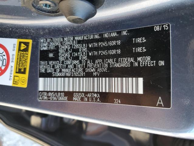 5TDKKRFH6FS105281 - 2015 TOYOTA HIGHLANDER XLE BLUE photo 13