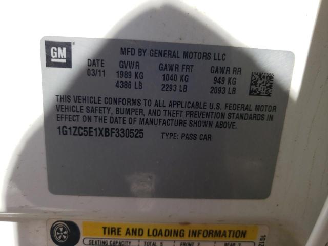 1G1ZC5E1XBF330525 - 2011 CHEVROLET MALIBU 1LT 白色 照片 12