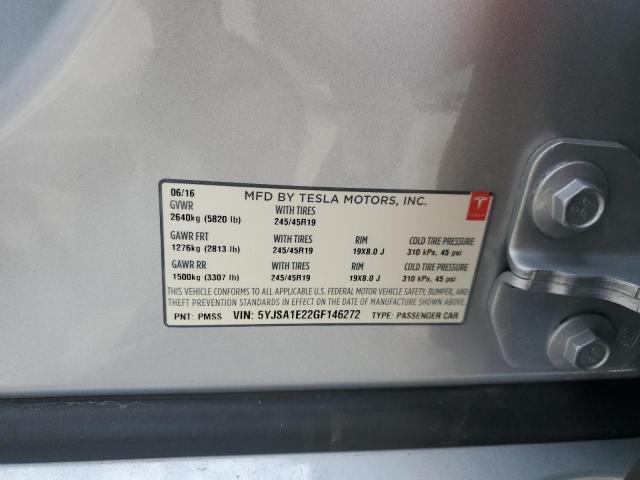 5YJSA1E22GF146272 - 2016 TESLA MODEL S Արծաթագույն լուսանկար 13