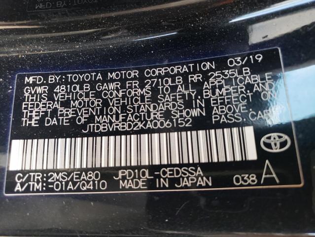 JTDBVRBD2KA006152 - 2019 TOYOTA MIRAI BLACK photo 13