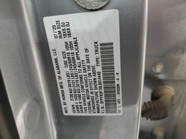 5FPYK3F78LB014440 - 2020 HONDA RIDGELINE RTL 银色 照片 12