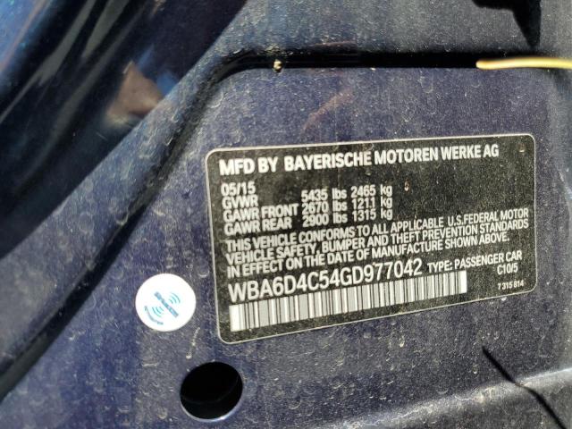 WBA6D4C54GD977042 - 2016 BMW 650 I GRAN COUPE BLUE photo 12