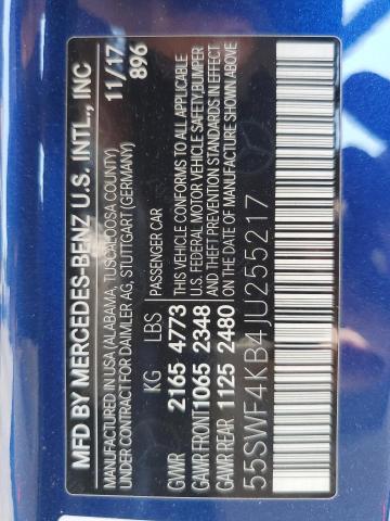 55SWF4KB4JU255217 - 2018 MERCEDES-BENZ C 300 4MATIC BLUE photo 13