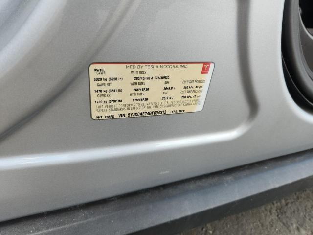5YJXCAE24GF004313 - 2016 TESLA MODEL X SILVER photo 12