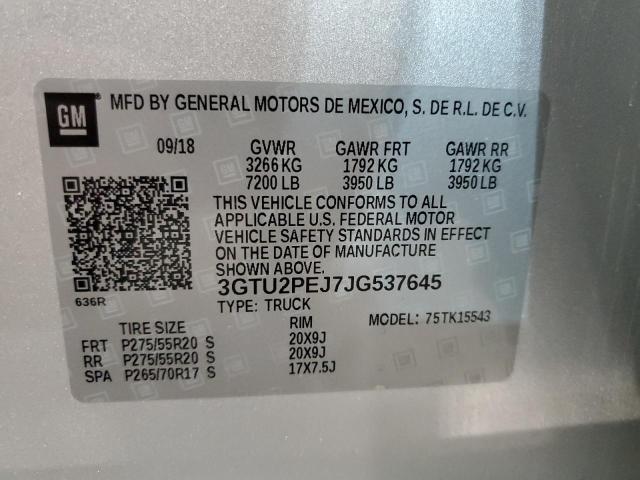 3GTU2PEJ7JG537645 - 2018 GMC SIERRA K1500 DENALI SILVER photo 12