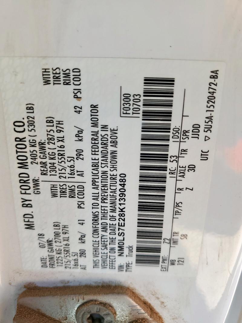 NM0LS7E28K1390480 - 2019 FORD TRANSIT CO XL WHITE photo 12