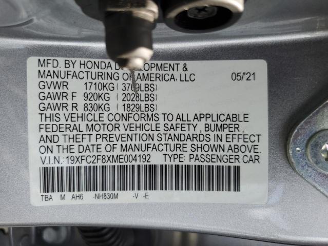19XFC2F8XME004192 - 2021 HONDA CIVIC SPORT 银色 照片 12