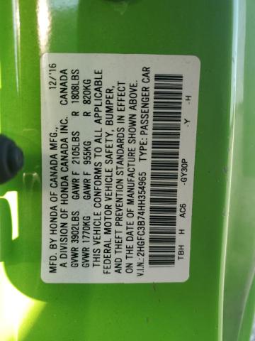 2HGFC3B74HH354965 - 2017 HONDA CIVIC EXL GREEN photo 12