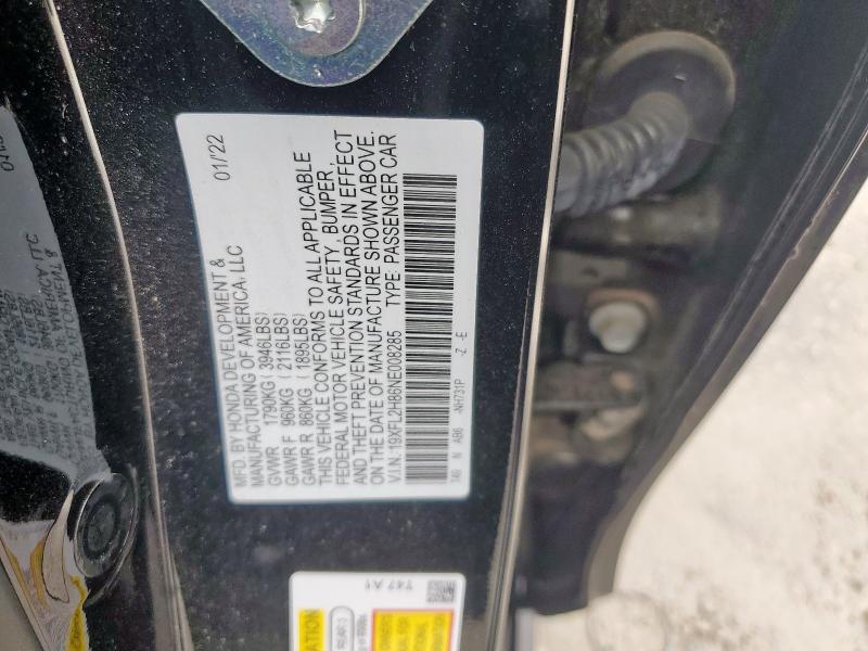 19XFL2H86NE008285 - 2022 HONDA CIVIC SPORT BLACK photo 12