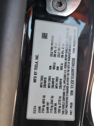 5YJ3E1EAXRF740336 - 2024 TESLA MODEL 3 Negro foto 13