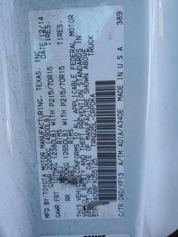 5TFTX4CN8FX055125 - 2015 TOYOTA TACOMA ACCESS CAB თეთრი ფოტო 12