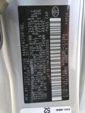 4T1B11HK3KU800056 - 2019 TOYOTA CAMRY L 银色 照片 13