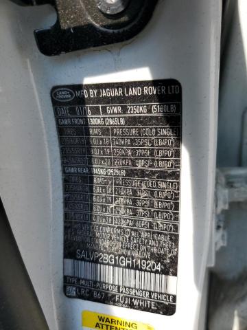 SALVP2BG1GH119204 - 2016 LAND ROVER RANGE ROVE SE WHITE photo 12