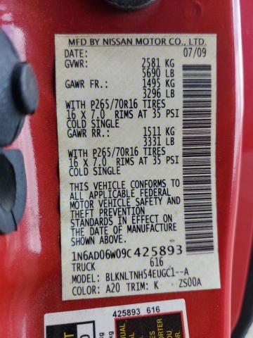 1N6AD06W09C425893 - 2009 NISSAN FRONTIER KING CAB SE RED photo 12