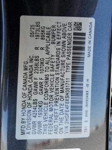 2HGFE4F8XSH351711 - 2025 HONDA CIVIC SPORT 石墨色 照片 13
