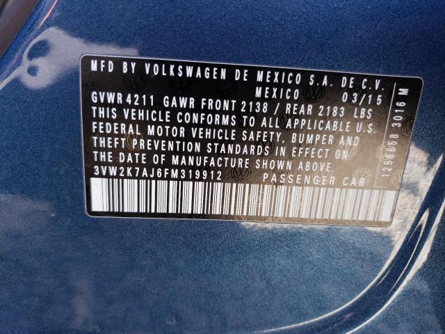 3VW2K7AJ6FM319912 - 2015 VOLKSWAGEN JETTA BASE 蓝色 照片 12