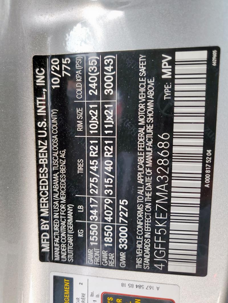 4JGFF5KE7MA328686 - 2021 MERCEDES-BENZ GLS 450 4MATIC WHITE photo 14