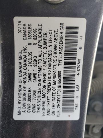 2HGFC1F31GH653680 - 2016 HONDA CIVIC EX GRAY photo 12