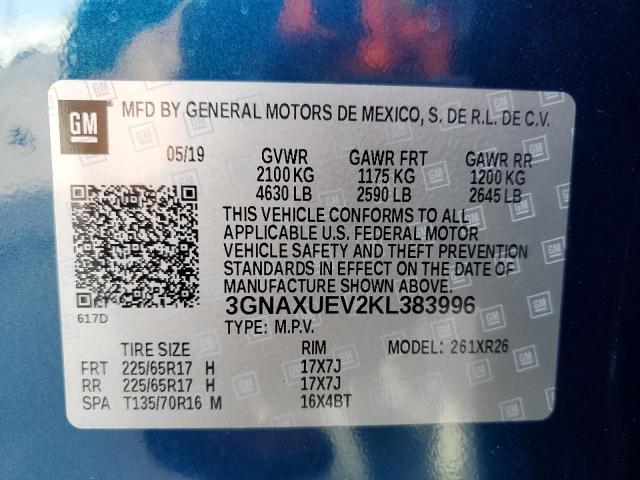 3GNAXUEV2KL383996 - 2019 CHEVROLET EQUINOX LT Mavi foto 13