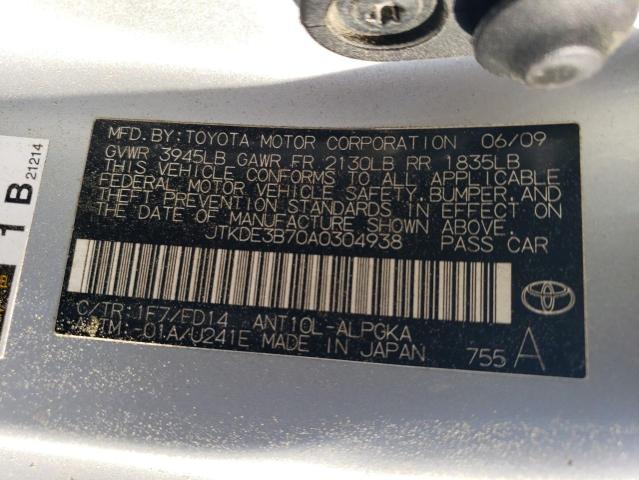 JTKDE3B70A0304938 - 2010 TOYOTA SCION TC 银色 照片 12