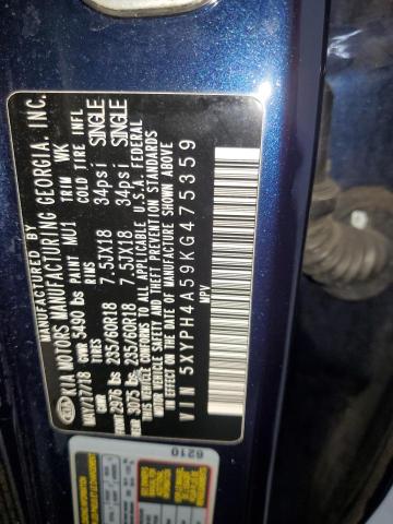 5XYPH4A59KG475359 - 2019 KIA SORENTO EX أزرق صورة 13