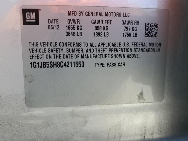 1G1JB5SH8C4211550 - 2012 CHEVROLET SONIC LS ვერცხლისფერი ფოტო 12