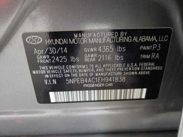 5NPEB4AC1EH941838 - 2014 HYUNDAI SONATA GLS GRAY photo 12