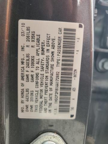1HGCP2F81AA172682 - 2010 HONDA ACCORD EXL GRAY photo 13