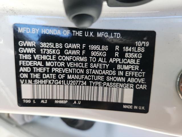 SHHFK7G41LU207734 - 2020 HONDA CIVIC SPORT WHITE photo 13