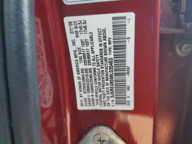 5J6RE48598L035463 - 2008 HONDA CR-V EX RED photo 13