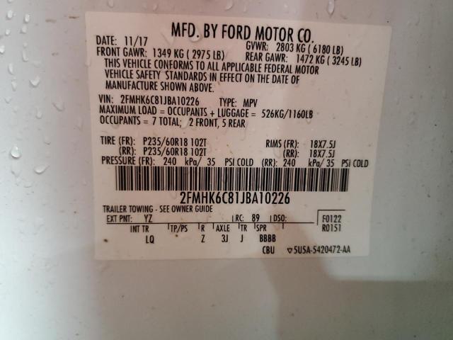 2FMHK6C81JBA10226 - 2018 FORD FLEX SEL Ağ foto 13