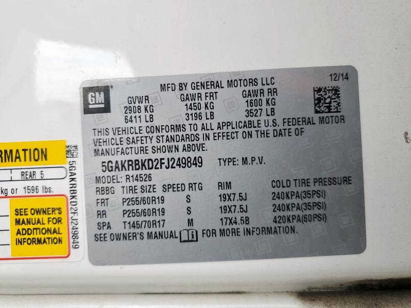 5GAKRBKD2FJ249849 - 2015 BUICK ENCLAVE BEIGE photo 13