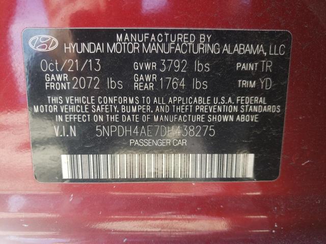 5NPDH4AE7DH438275 - 2013 HYUNDAI ELANTRA GLS MAROON photo 13