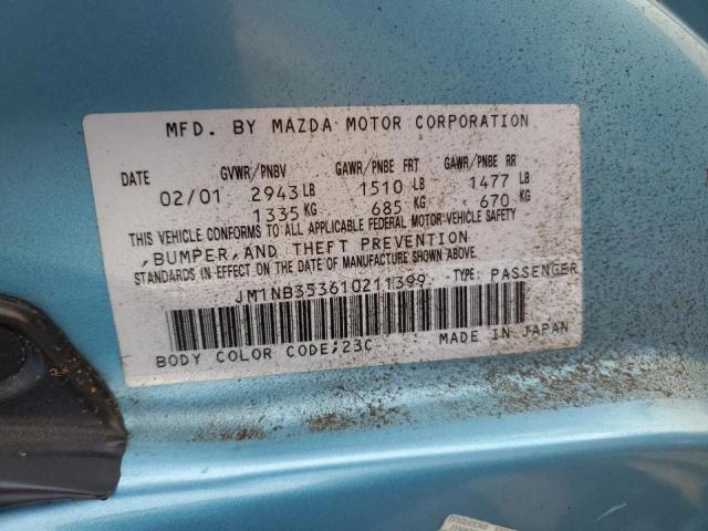 JM1NB353610211399 - 2001 MAZDA MX-5 MIATA BASE TURQUOISE photo 13