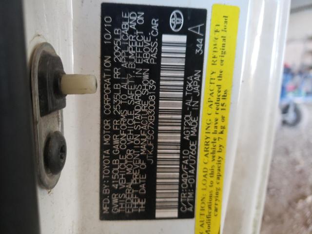 JTKJF5C7XB3008139 - 2011 TOYOTA SCION TC თეთრი ფოტო 10