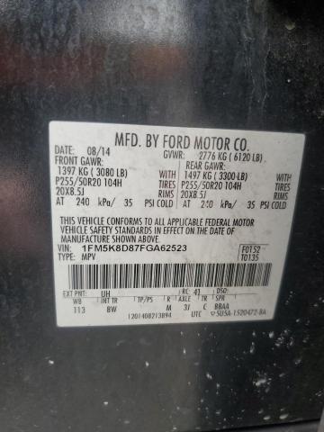 1FM5K8D87FGA62523 - 2015 FORD EXPLORER XLT 黑色 照片 13