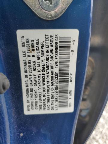 19XFB2F86FE053301 - 2015 HONDA CIVIC EX BLUE photo 13