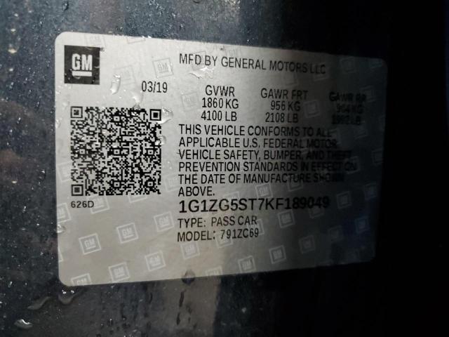 1G1ZG5ST7KF189049 - 2019 CHEVROLET MALIBU RS BLUE photo 12