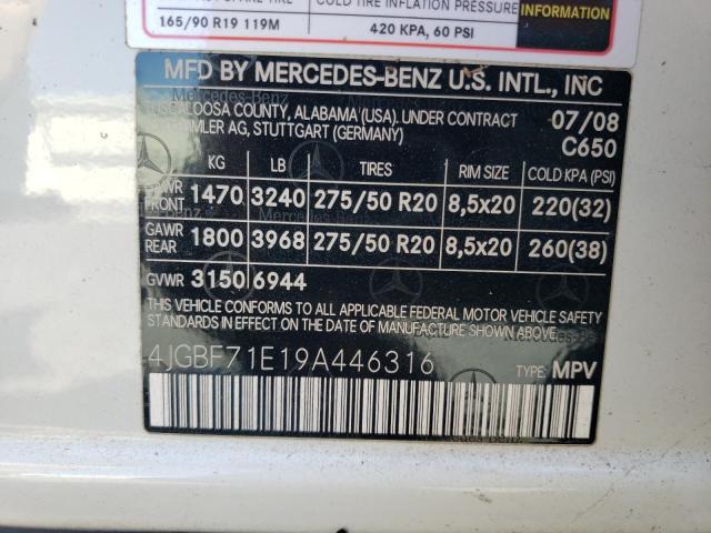 4JGBF71E19A446316 - 2009 MERCEDES-BENZ GL 450 4MATIC WHITE photo 14