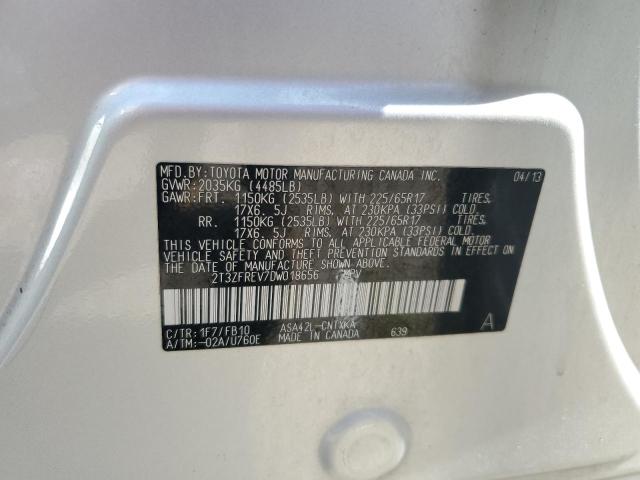 2T3ZFREV7DW018656 - 2013 TOYOTA RAV4 LE SILVER photo 12