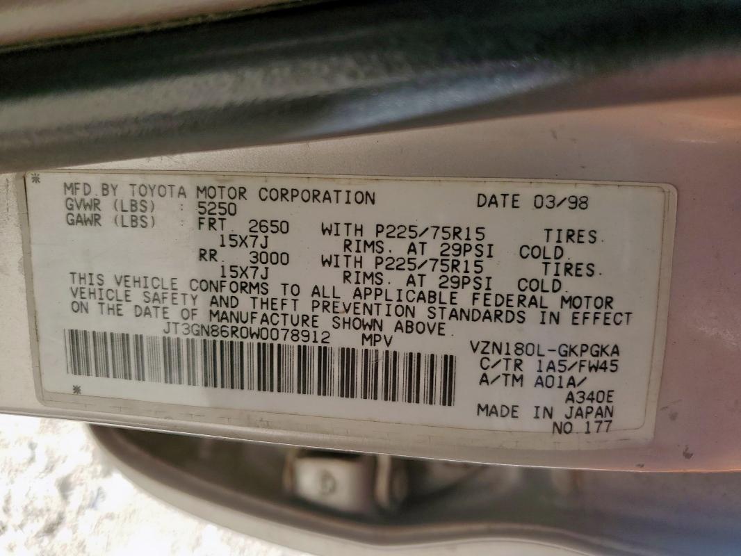 JT3GN86R0W0078912 - 1998 TOYOTA 4RUNNER SR5 Gümüş fotoğraf 13