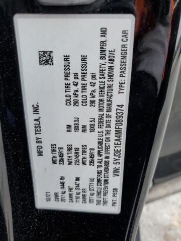 5YJ3E1EA4MF089374 - 2021 TESLA MODEL 3 BLACK photo 13