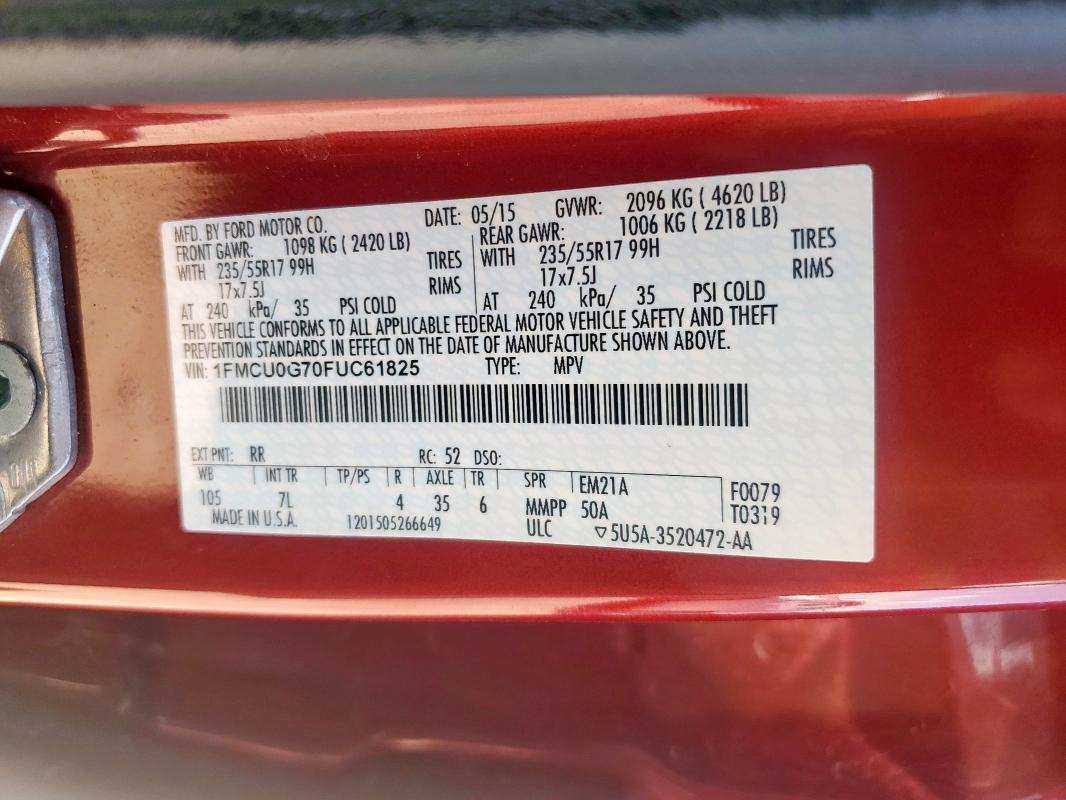 1FMCU0G70FUC61825 - 2015 FORD ESCAPE SE 红色 照片 13